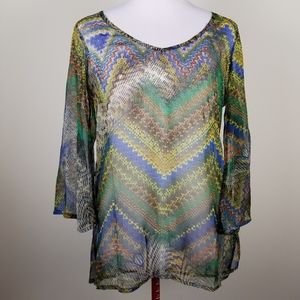 Lucky Brand Green Tribal Chiffon Blouse-S